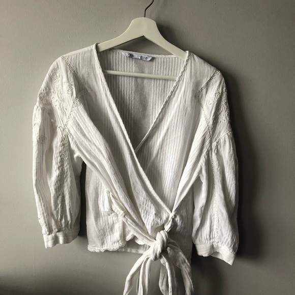 Zara white wrap around long sleeve blouse size S - Picture 1 of 15